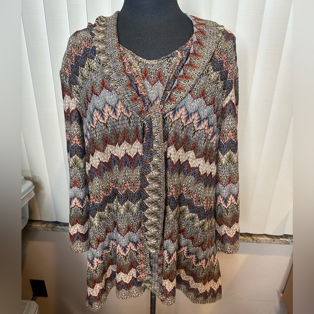 Melissa Paige Chevron Knit Scarf Blouse Multicolor Plus Woman Size 2X